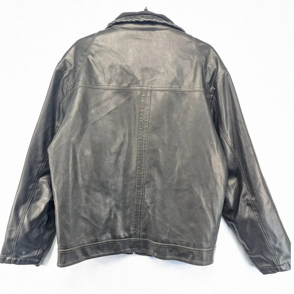 Arizona Jean Company Mens Faux‎ Leather Jacket Black Full Zip L G Ribbed Collar